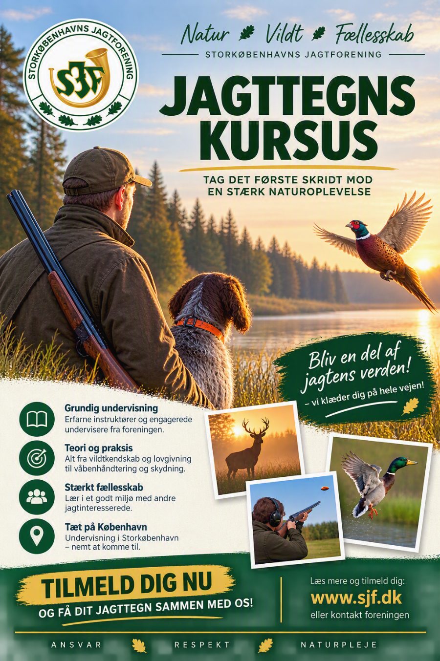 Plakat for jagttegnskurset: Tilmeld dig nu og få dit jagttegn sammen med os
